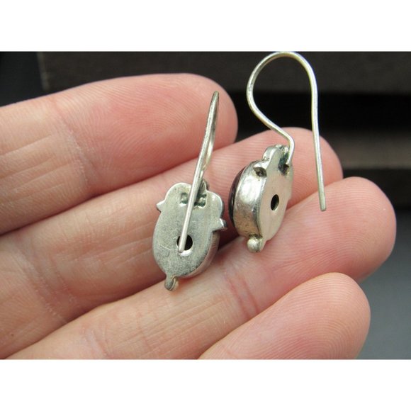 Sterling Silver Heavily Tarnished Dark Amethyst Stone Earrings - Picture 3 of 5